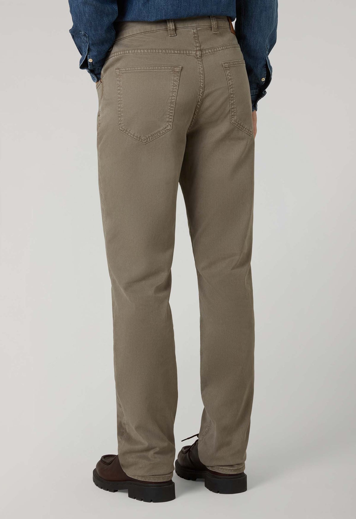 Taupe Garment Dyed Cotton Silk 5-Pocket Trousers