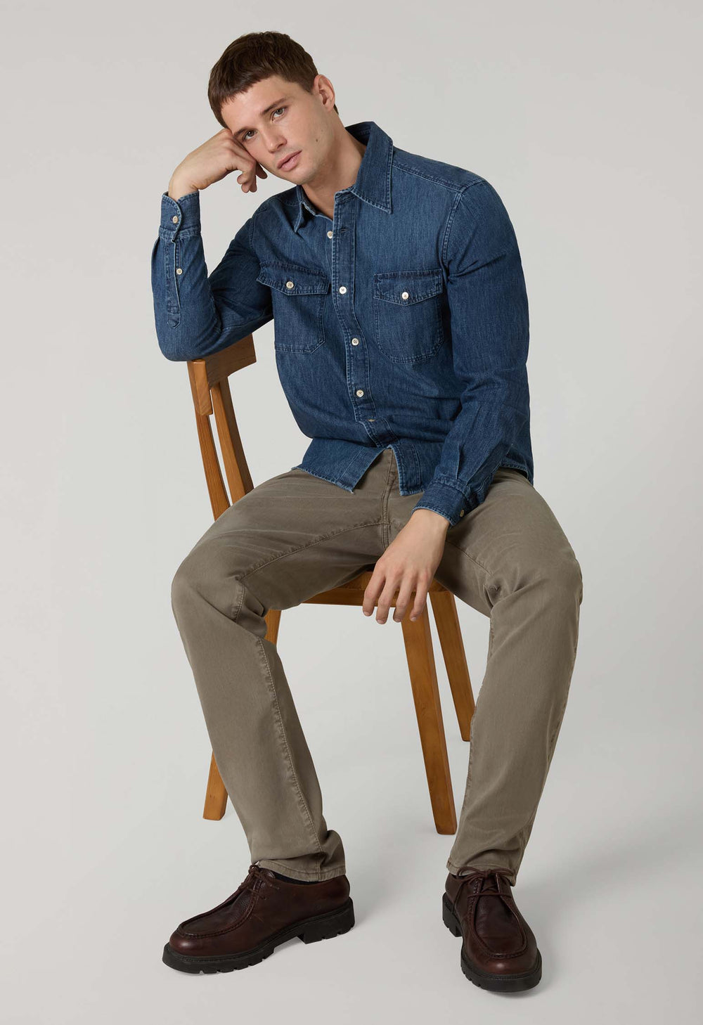 Taupe Garment Dyed Cotton Silk 5-Pocket Trousers