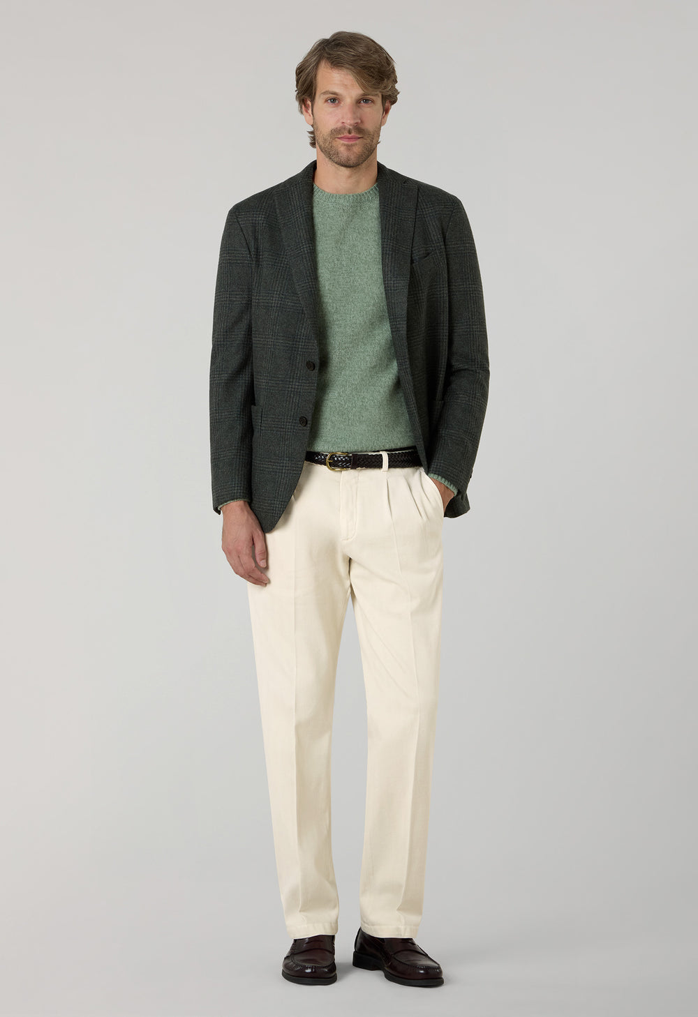 White Garment Dyed Cotton Herringbone Napoli Trousers