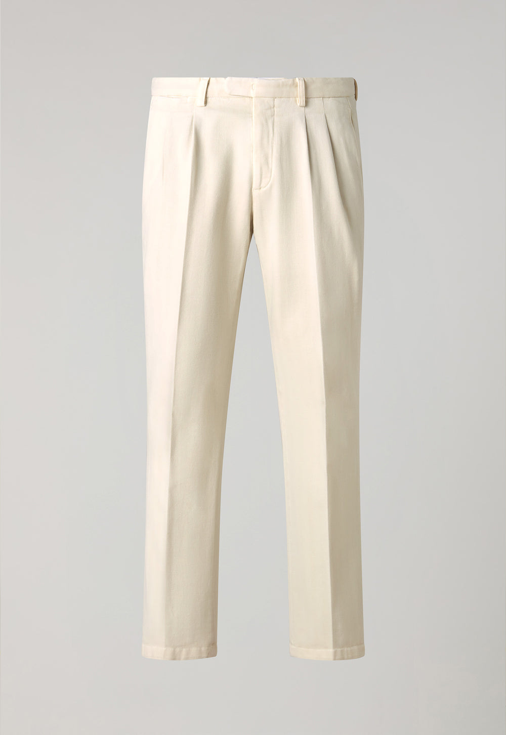 White Garment Dyed Cotton Herringbone Napoli Trousers