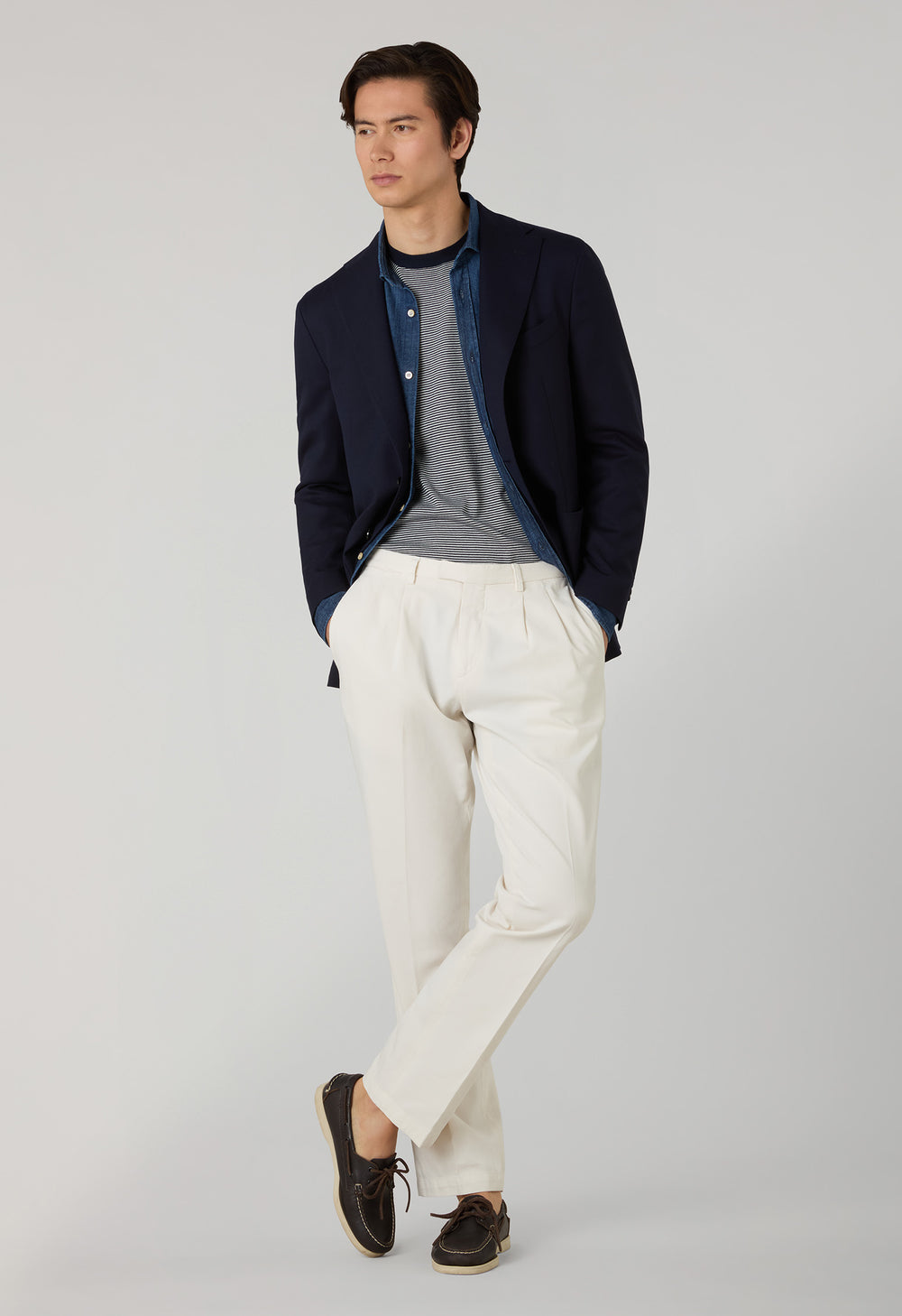 Pantalone Napoli in cotone stretch tinto in capo ghiaccio