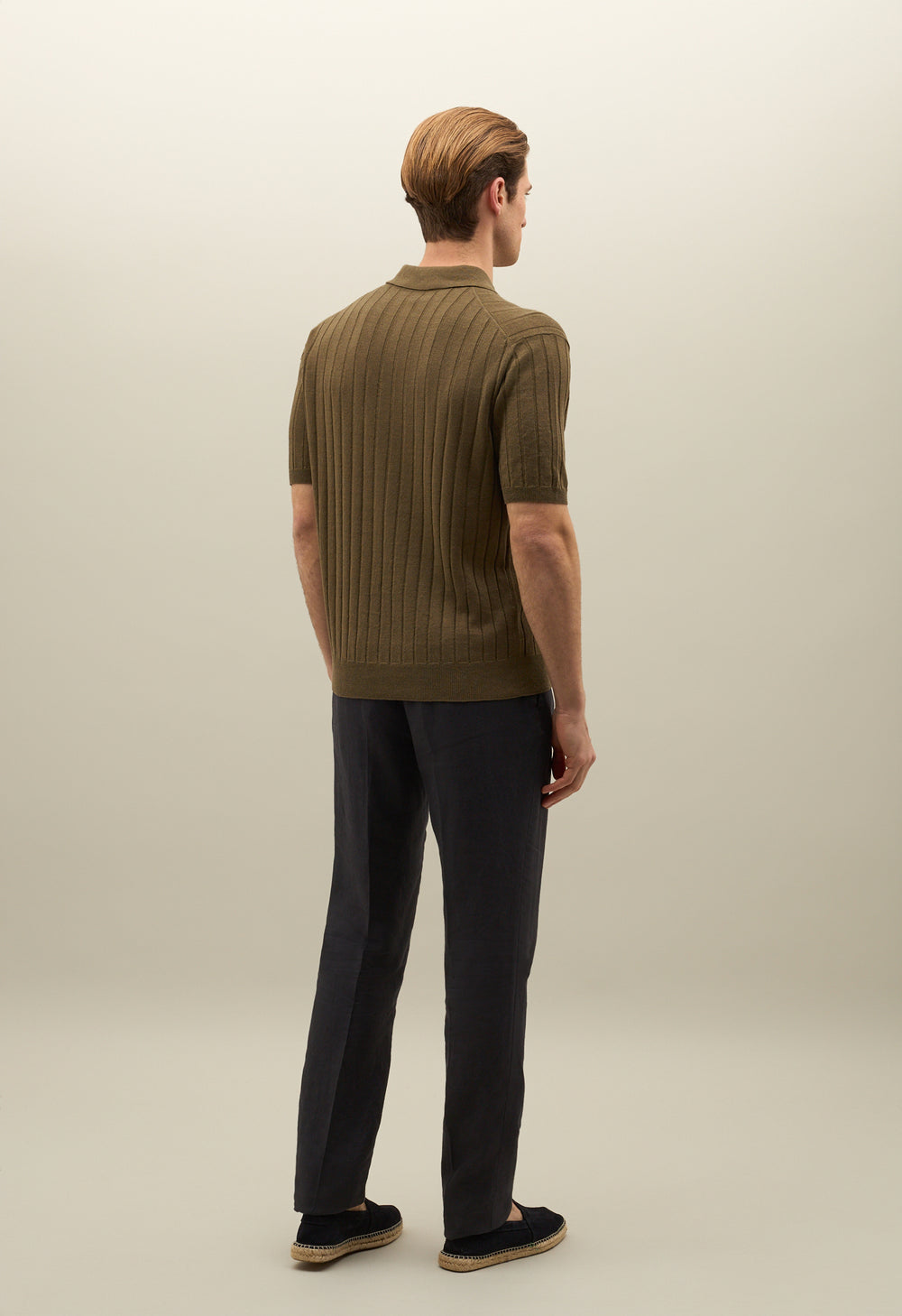Green Flat Rib Linen short-sleeve Polo