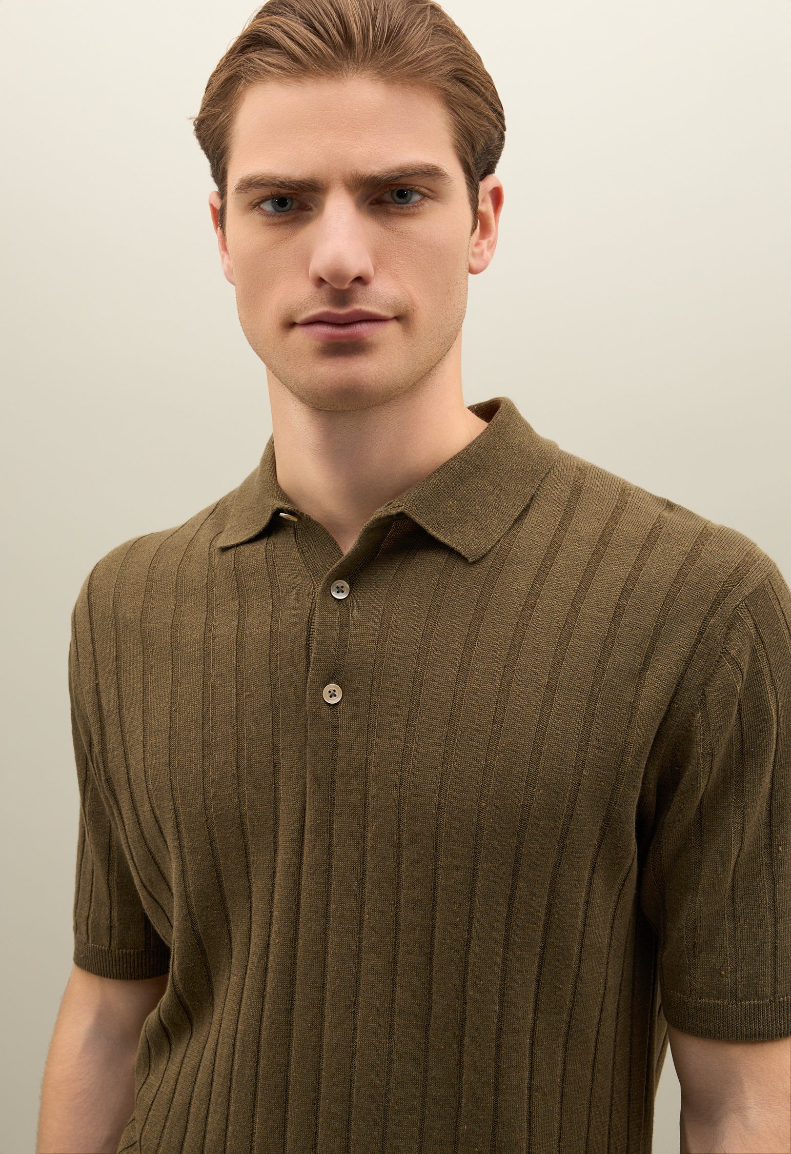 Green Flat Rib Linen short-sleeve Polo