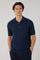 Blue Linen Cotton Flat Rib Short-Sleeve Polo