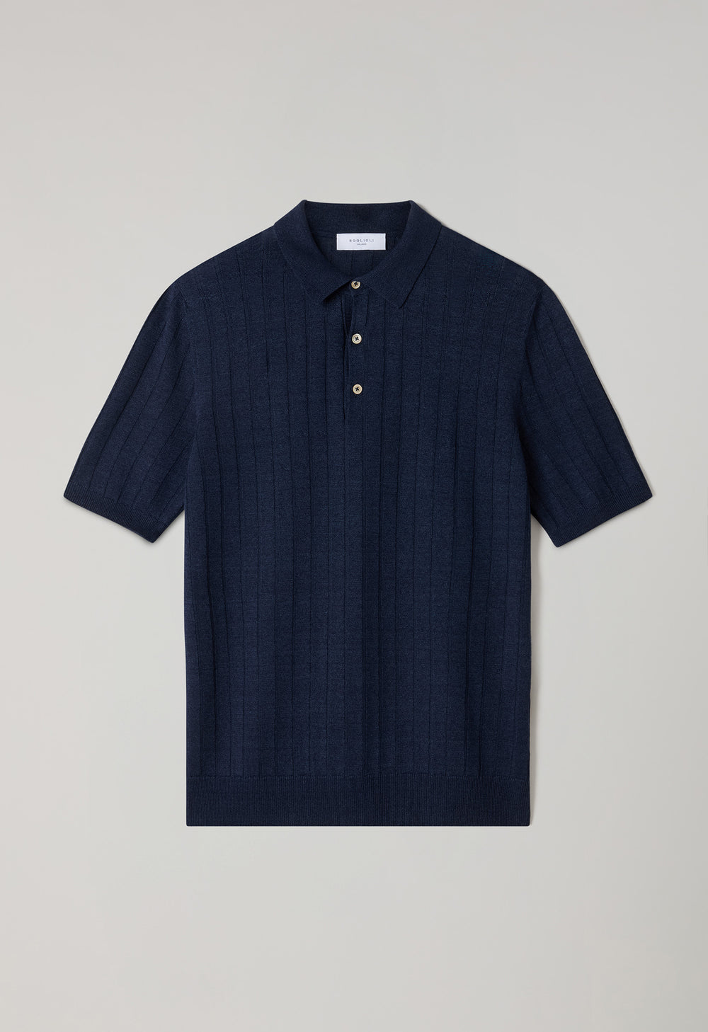 Blue Linen Cotton Flat Rib Short-Sleeve Polo