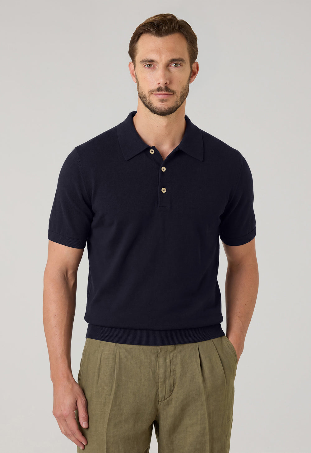 Kurzärmliges Poloshirt aus blauer Wolle