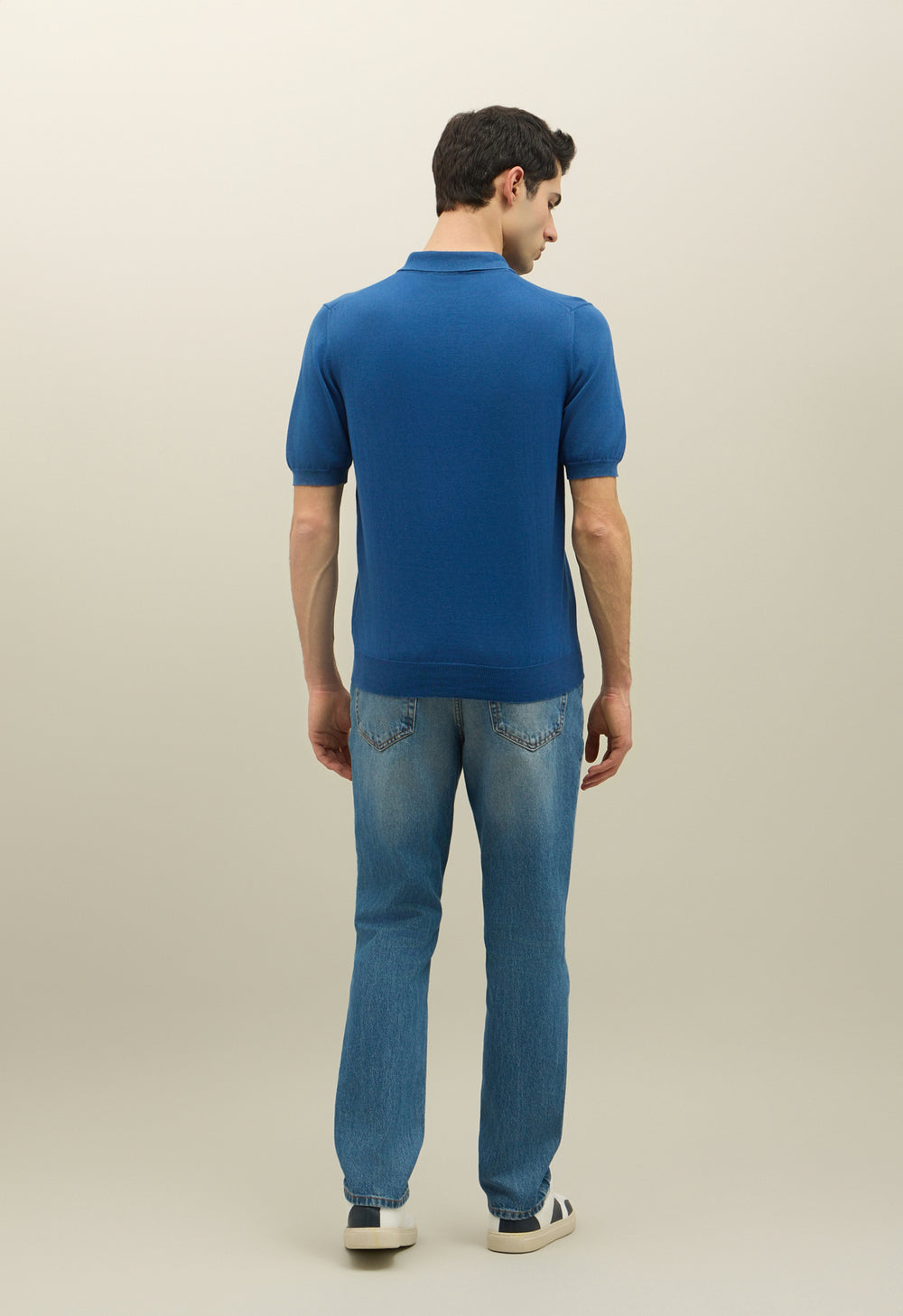 Blue Garment Dyed Cotton Short-Sleeve Polo
