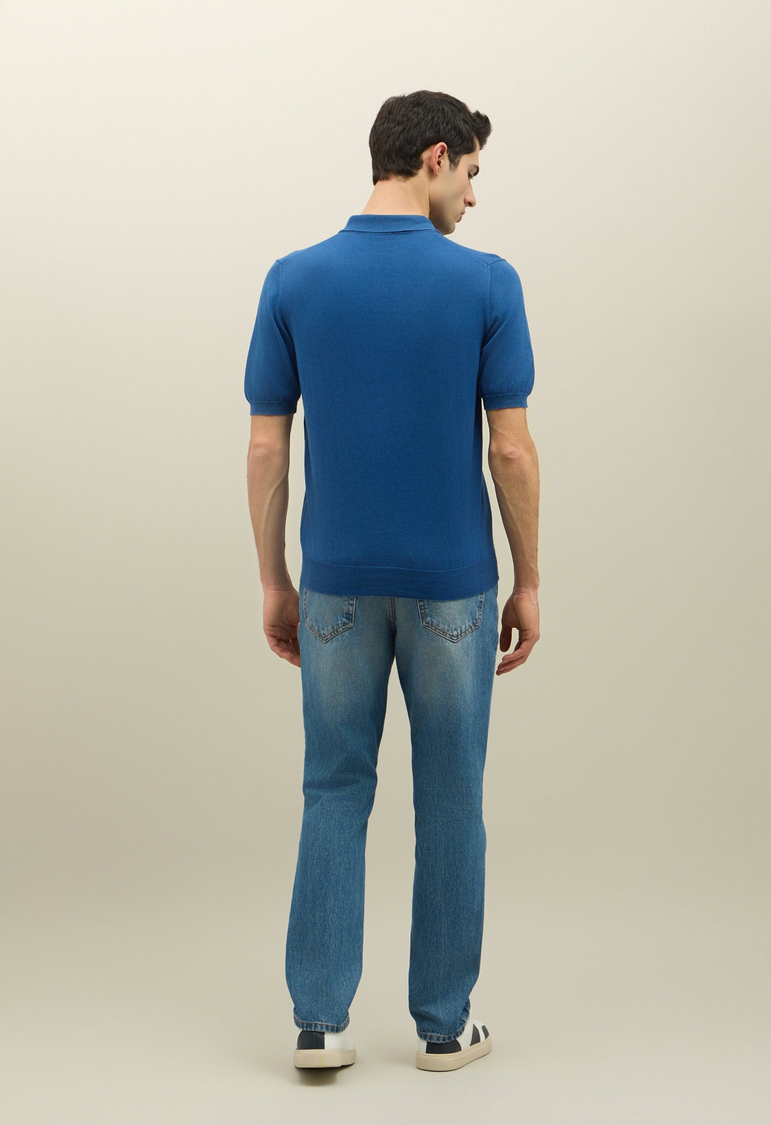 Blue Garment Dyed Cotton Short-Sleeve Polo