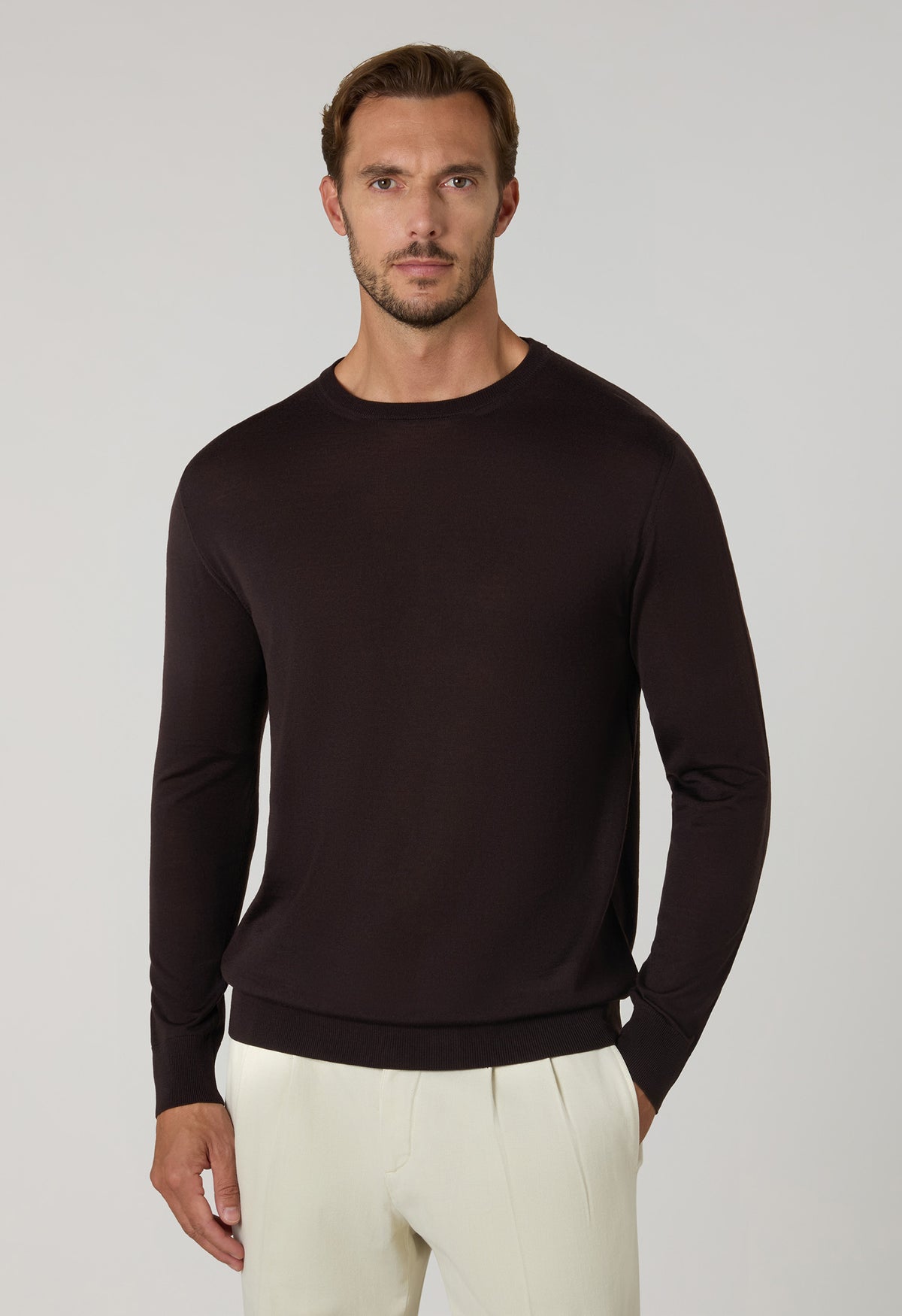 Girocollo in lana superlight marrone scuro