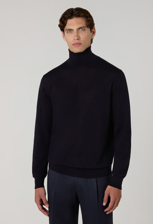 Dunkelblauer Rollkragenpullover aus Superlight-Wolle