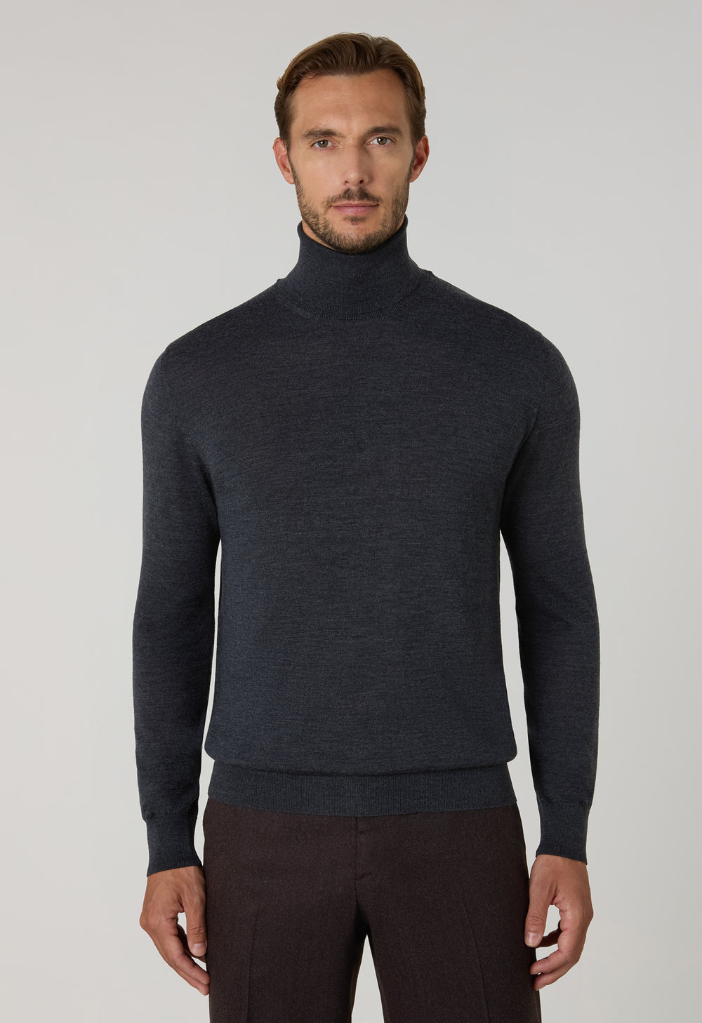 Dunkelgrauer Rollkragenpullover aus Superlight-Wolle