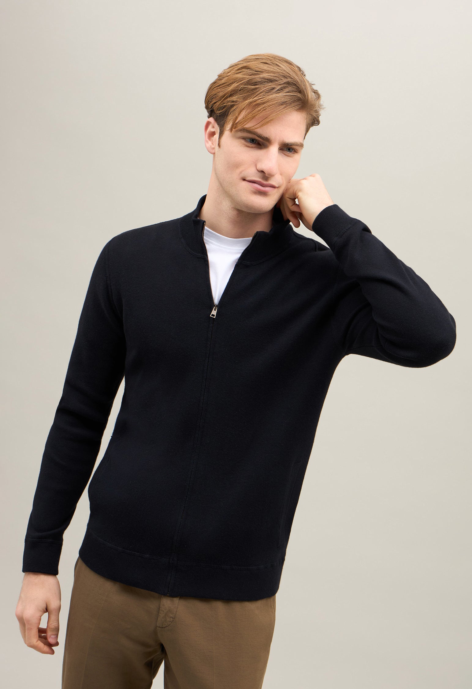 Bomber in maglia in cotone e cashmere blu
