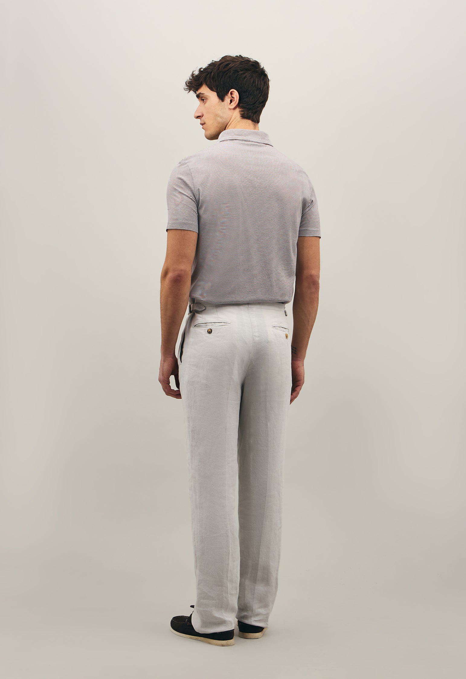 Brown Cotton striped short sleeve Polo