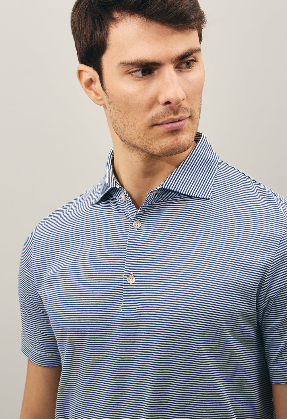 Blue Cotton striped short sleeve Polo