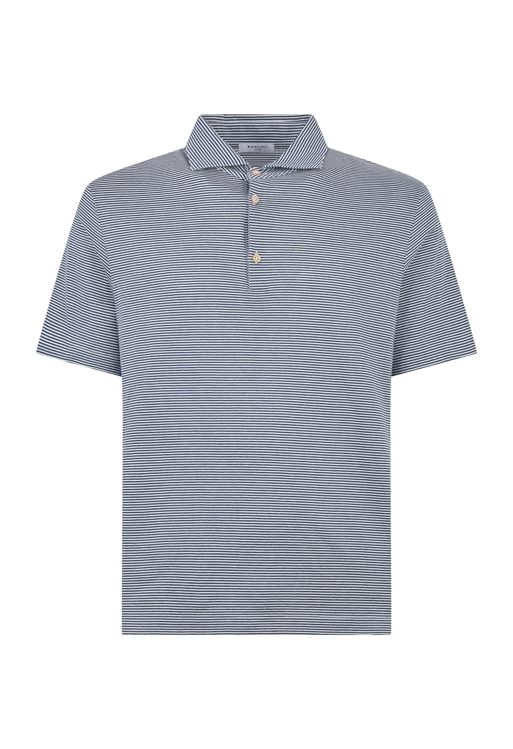 Blue Cotton striped short sleeve Polo
