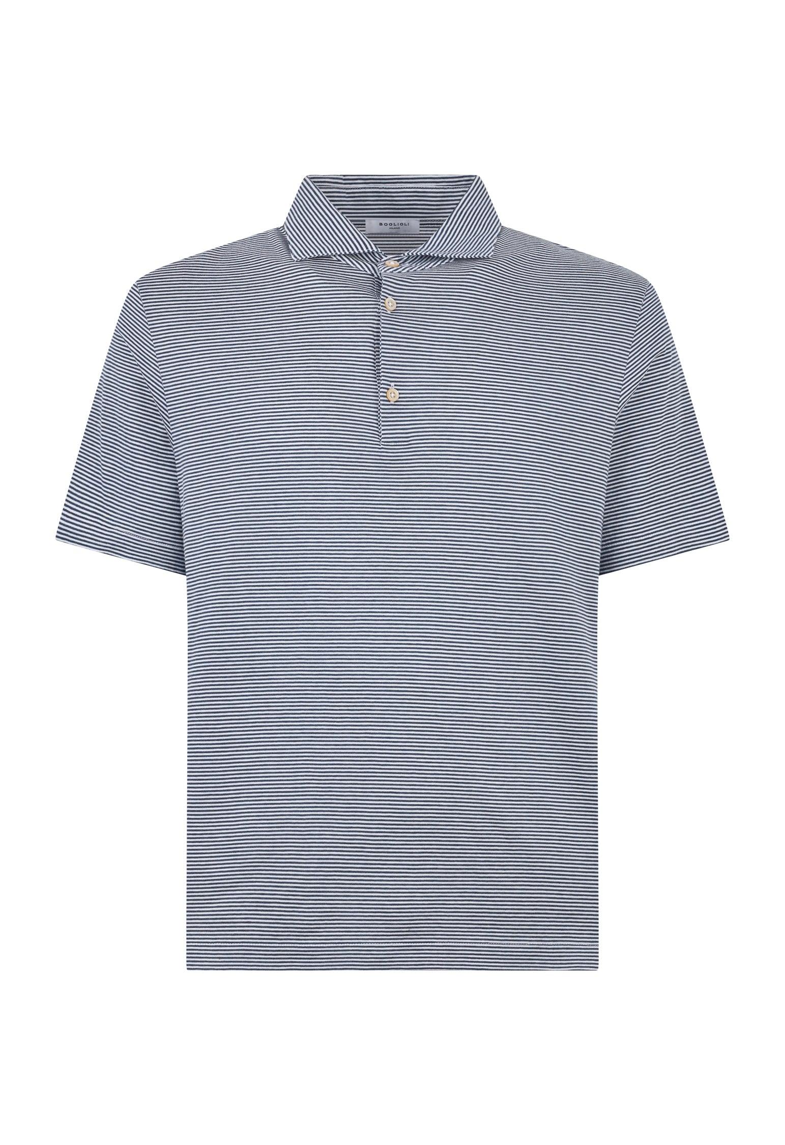 Blue Cotton striped short sleeve Polo