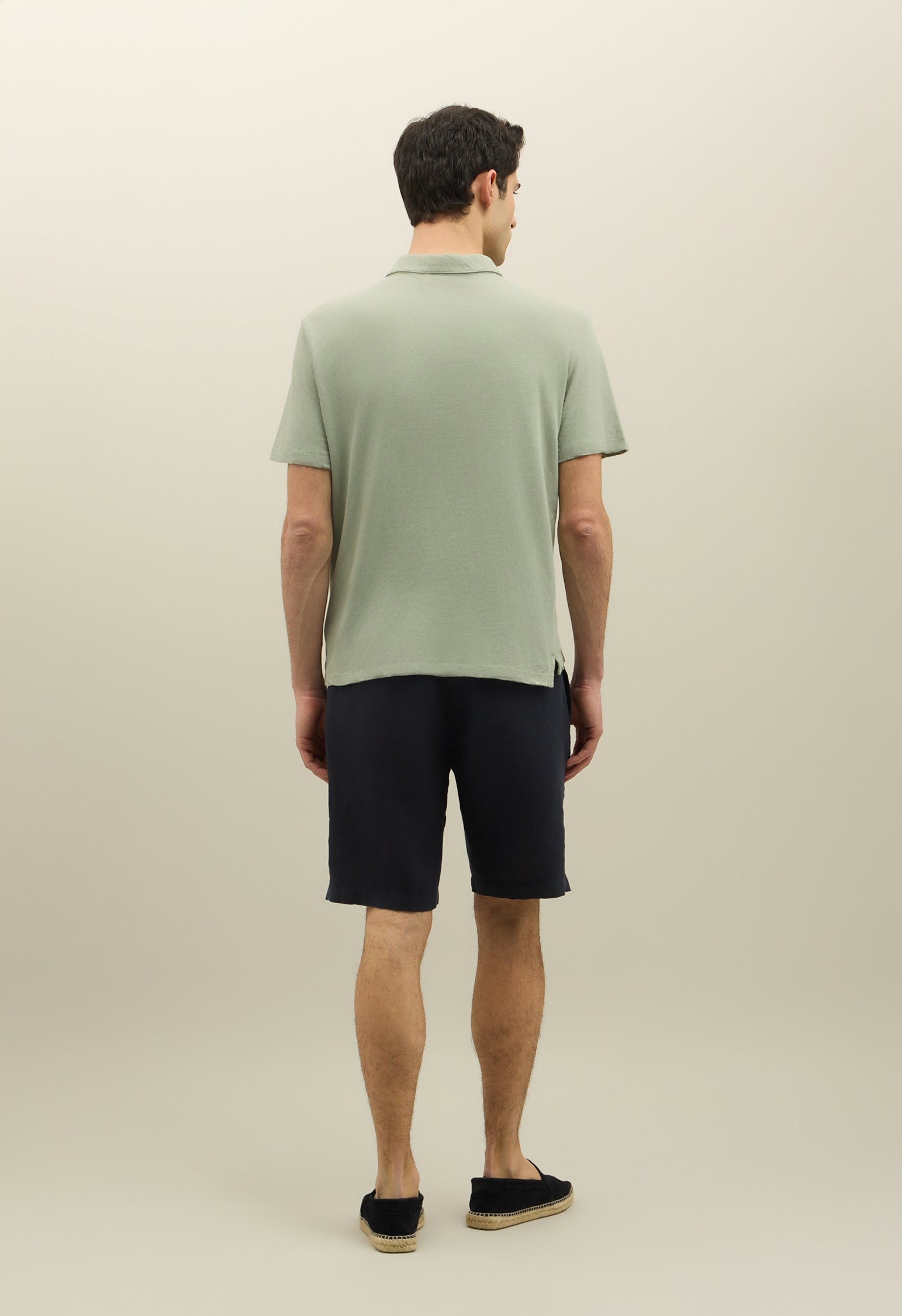 Green Blended Linen Cotton Short-Sleeve Polo