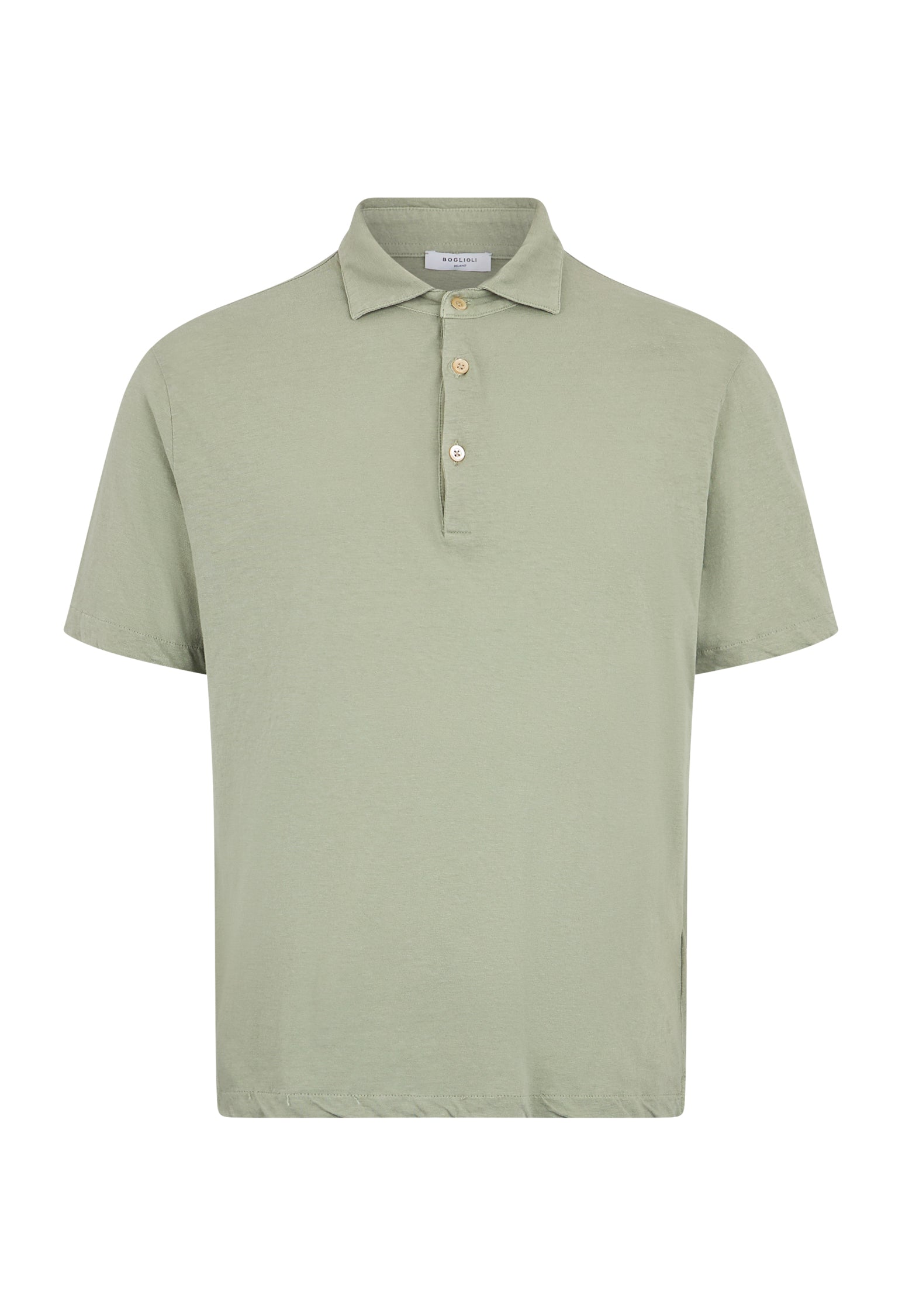 Green Blended Linen Cotton Short-Sleeve Polo
