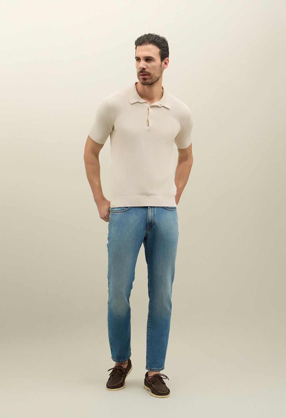 White Honeycomb Cotton short-sleeve Polo