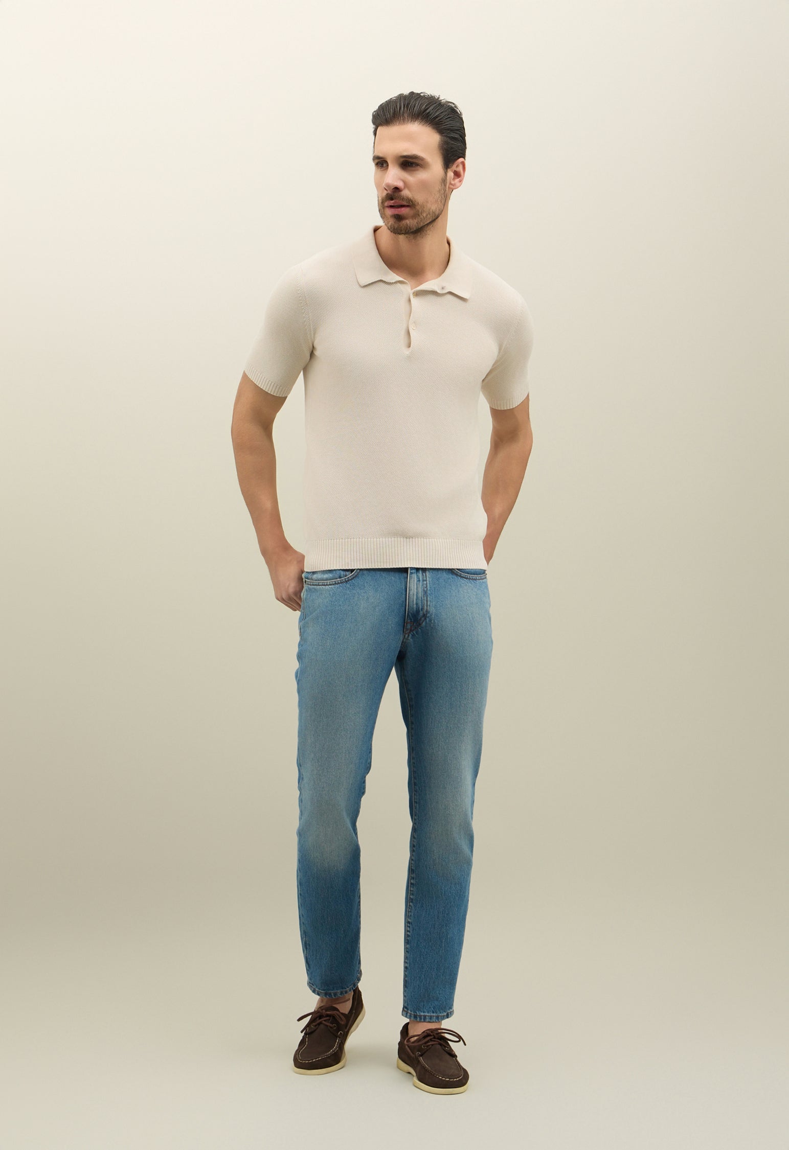 White Honeycomb Cotton short-sleeve Polo