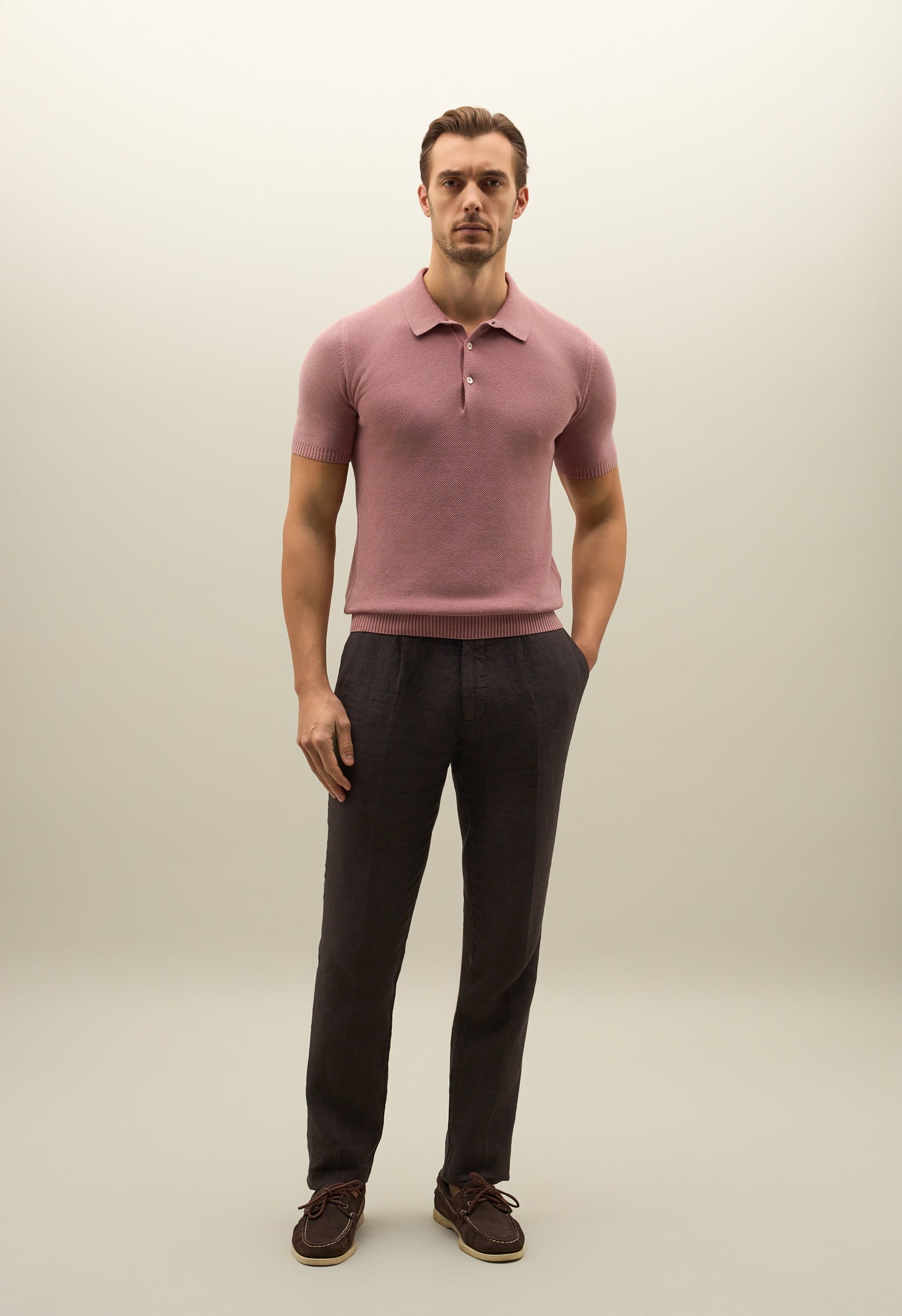 Pink Honeycomb Cotton short-sleeve Polo
