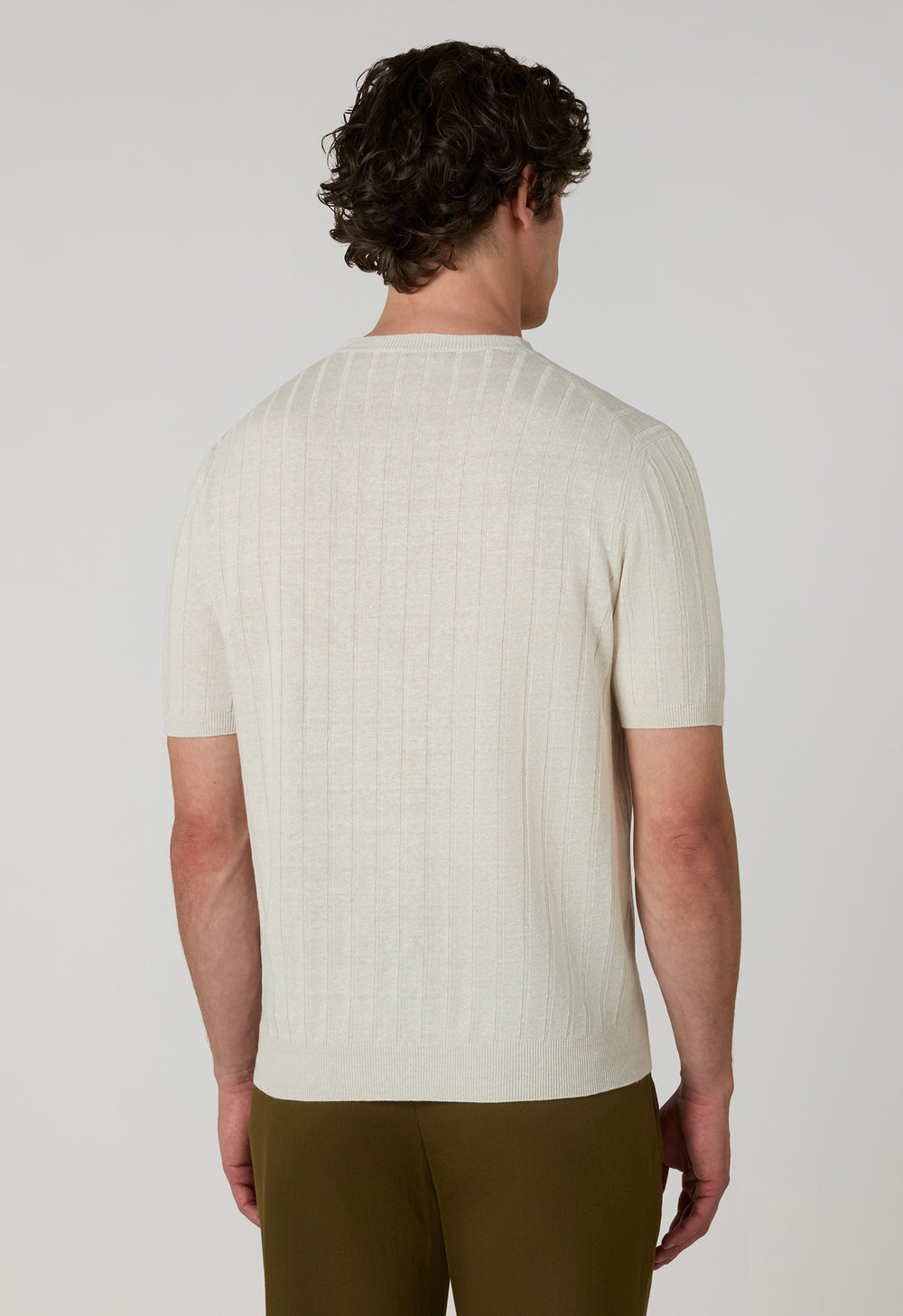 T-Shirt in lino e cotone a coste piatte bianco caldo