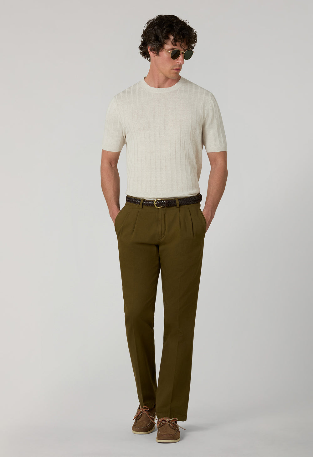 T-Shirt in lino e cotone a coste piatte bianco caldo