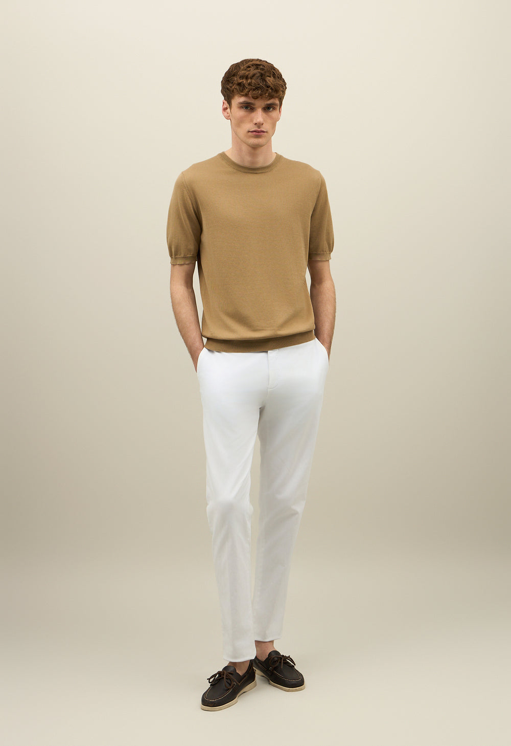 Light Brown Garment Dyed Cotton T-Shirt