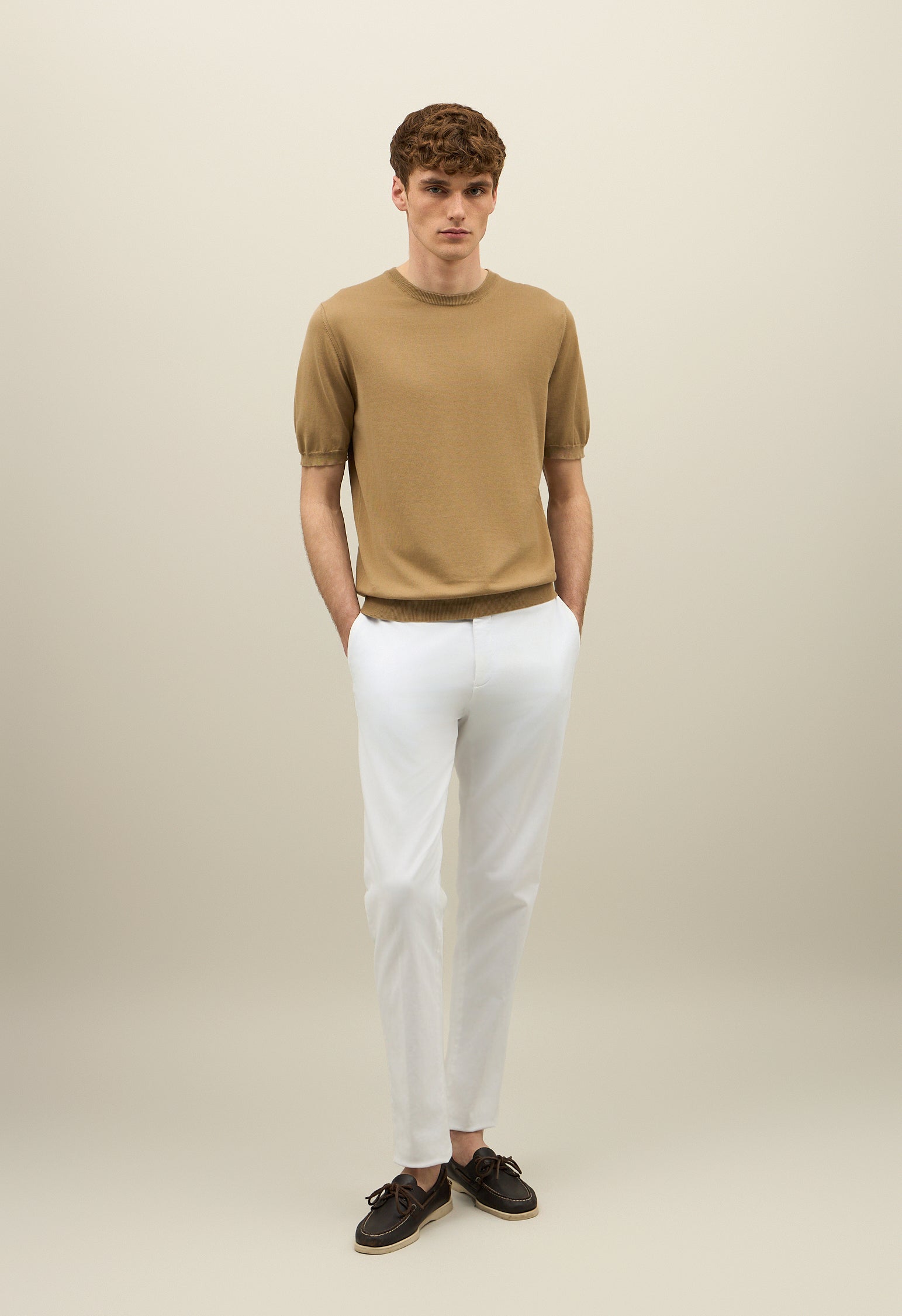 Light Brown Garment Dyed Cotton T-Shirt