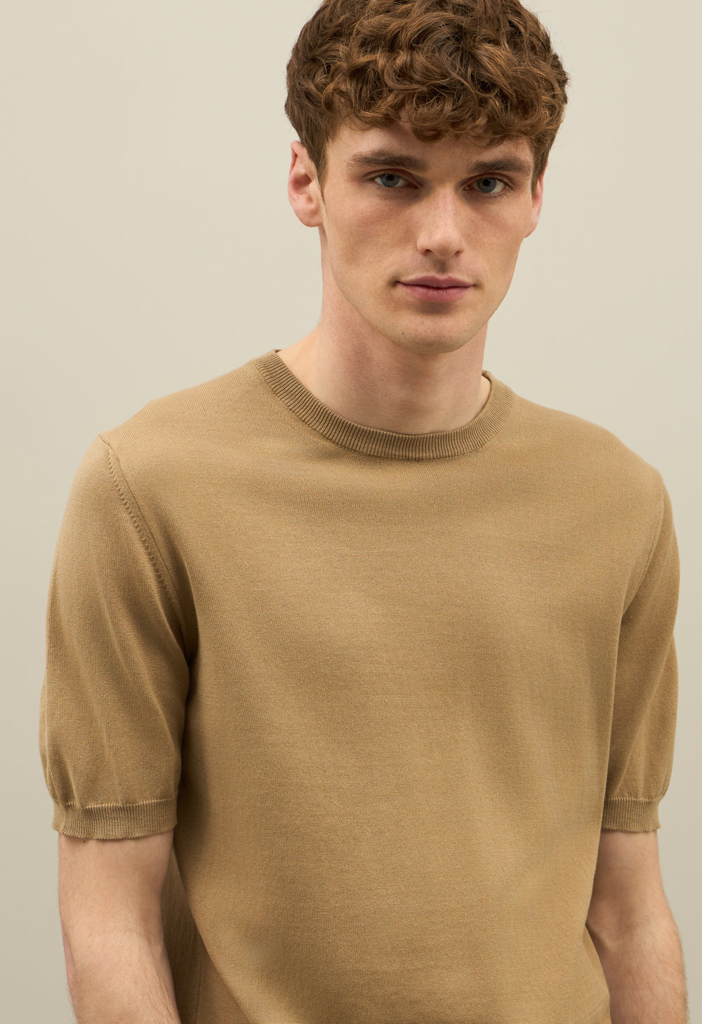 Light Brown Garment Dyed Cotton T-Shirt