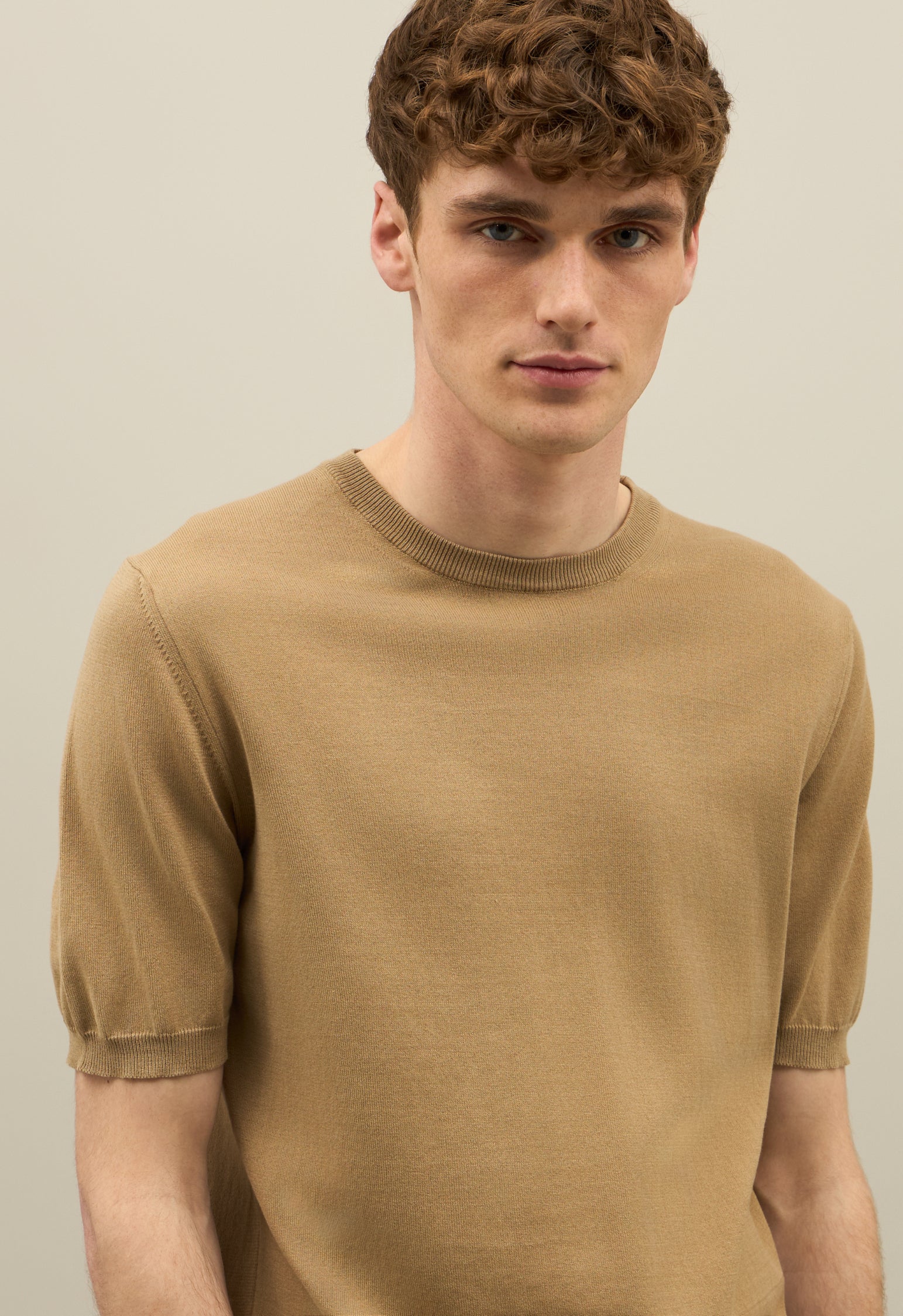 Light Brown Garment Dyed Cotton T-Shirt