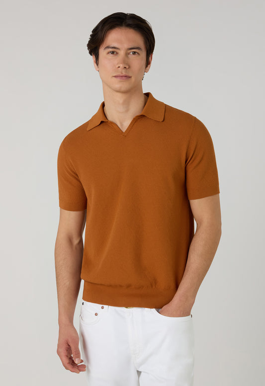 Orange Garment Dyed Cotton Piqué Short-Sleeve Polo