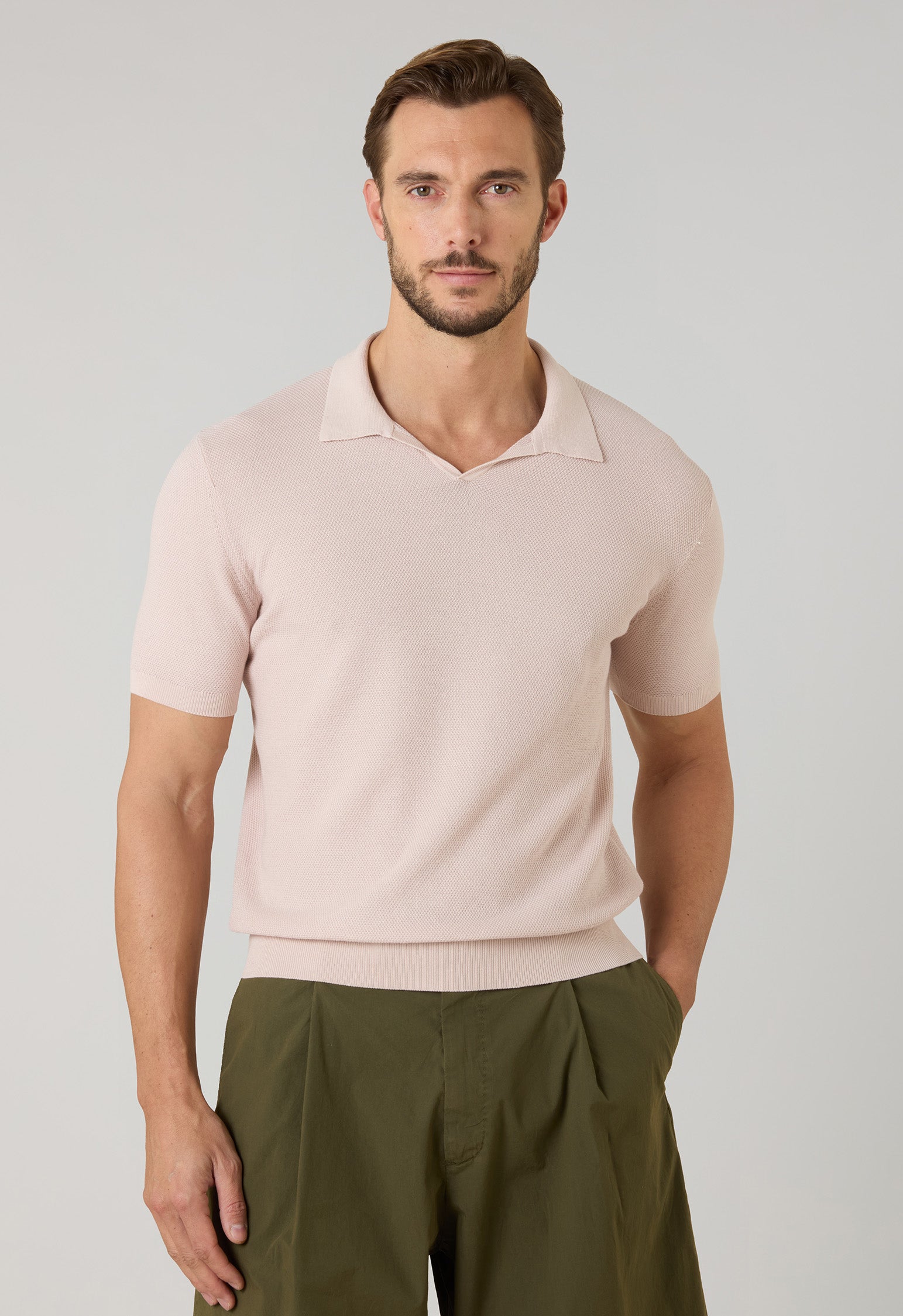 Pastel Pink Garment Dyed Cotton Piqué Short-Sleeve Polo
