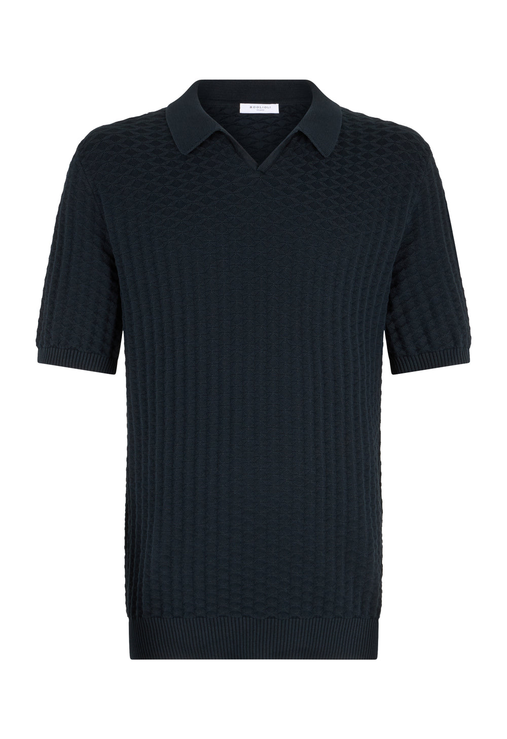 Blue Jacquard Cotton Short-Sleeve Polo