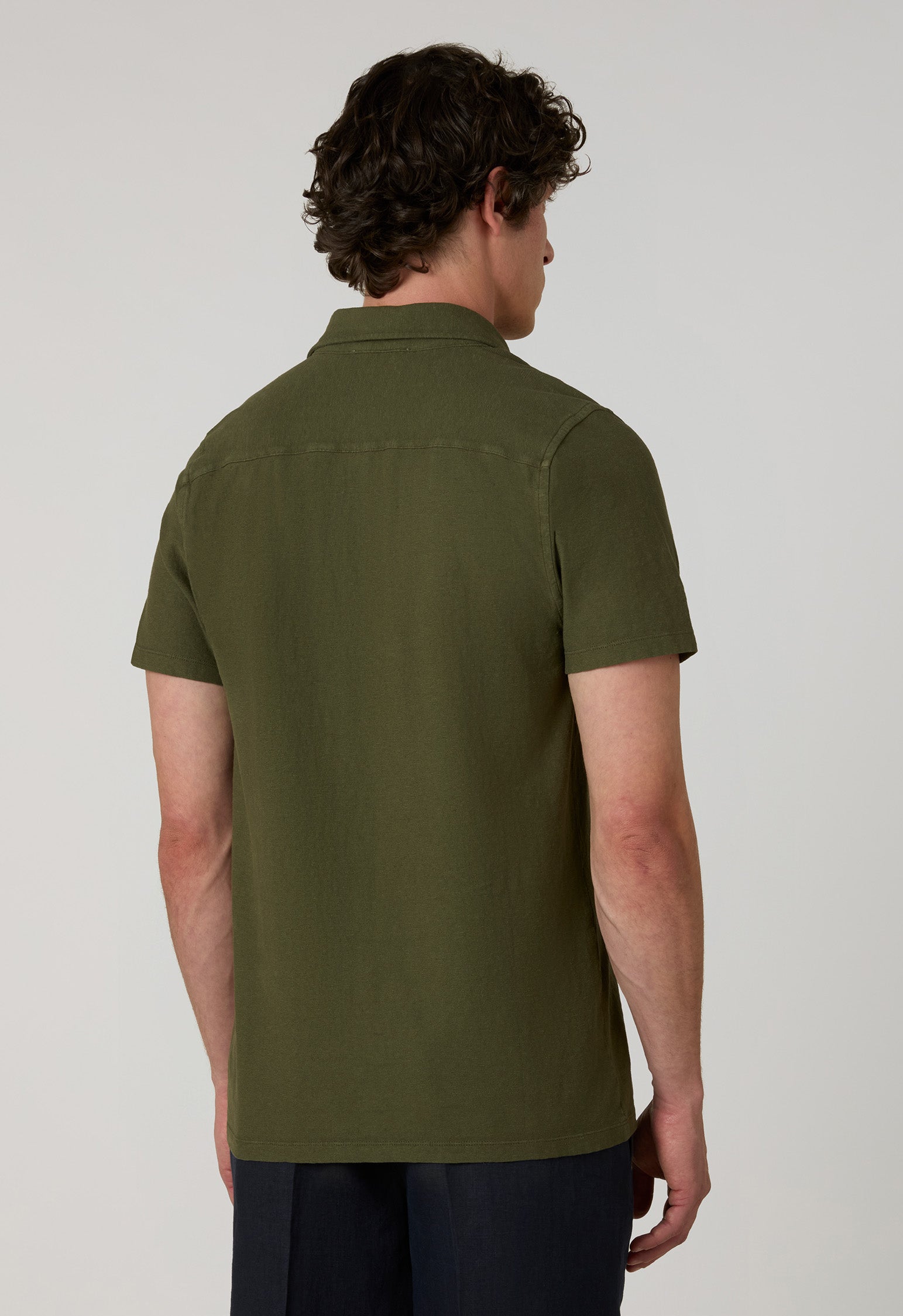 Dark Khaki Cotton Linen Short-Sleeve Polo