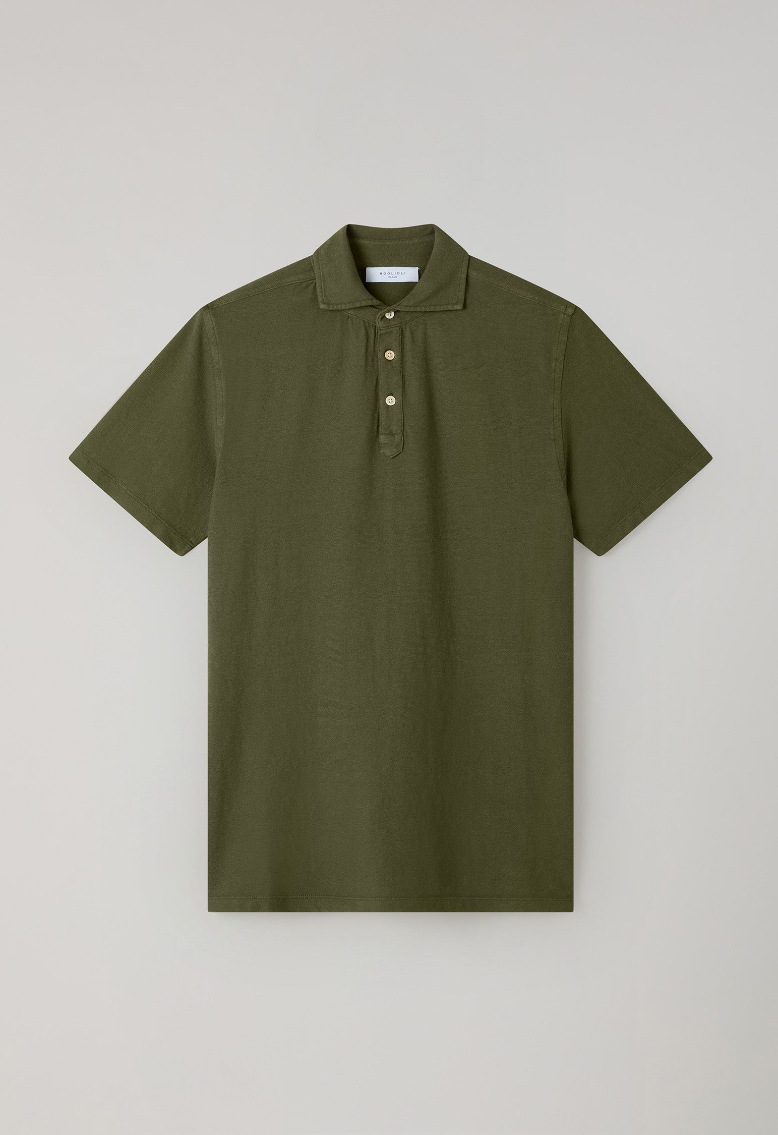 Dark Khaki Cotton Linen Short-Sleeve Polo