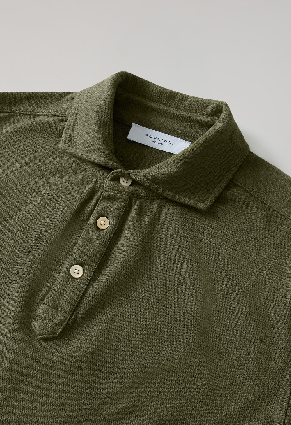 Dark Khaki Cotton Linen Short-Sleeve Polo