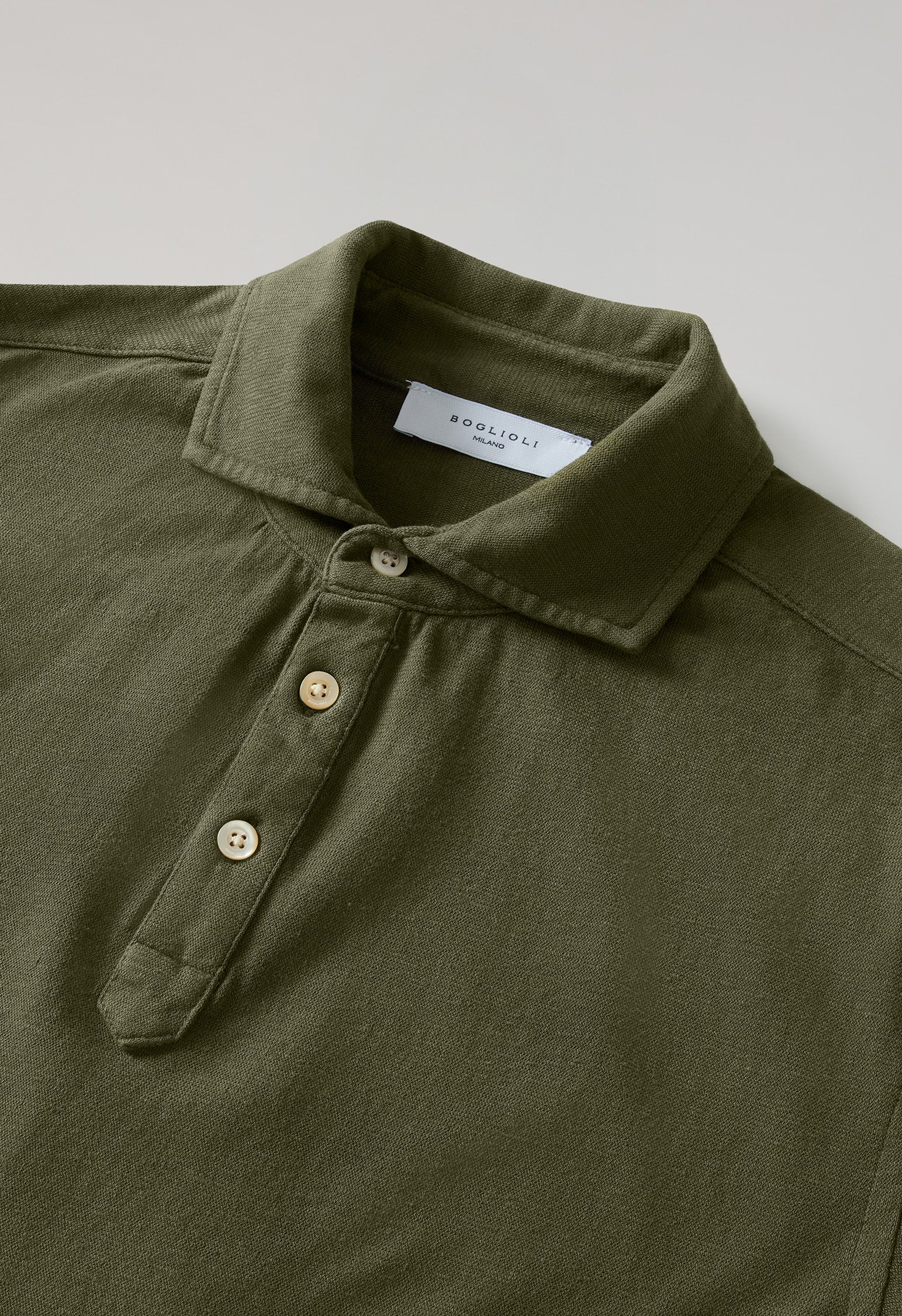 Dark Khaki Cotton Linen Short-Sleeve Polo