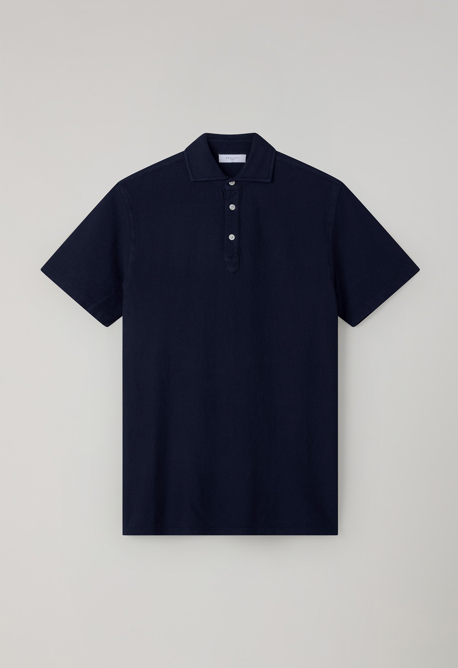 Blue Cotton Linen Short-Sleeve Polo