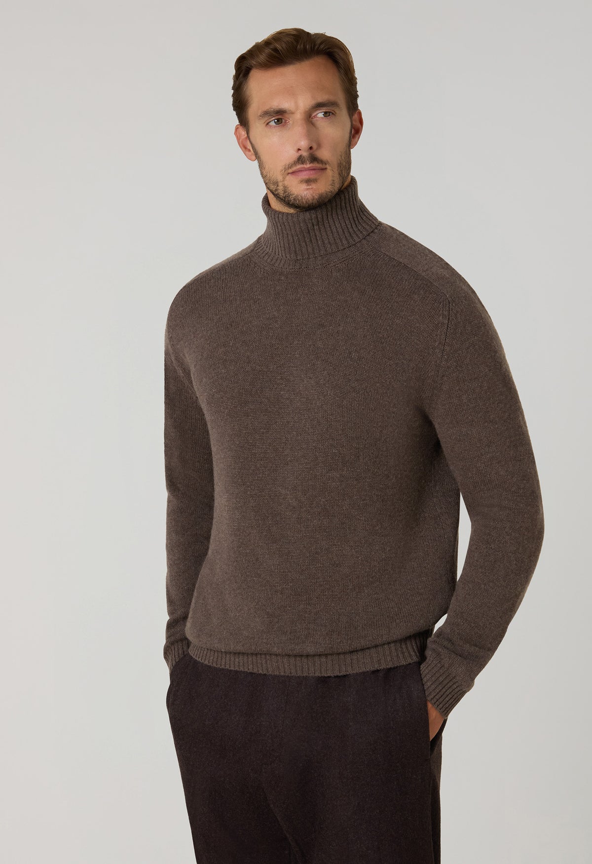 Dolcevita in lana e cashmere marrone