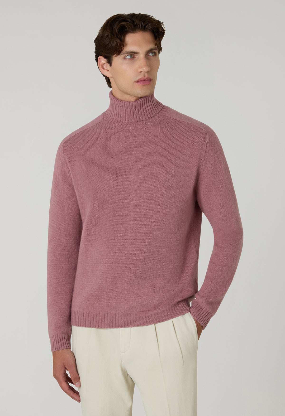 Dolcevita in lana e cashmere rosa