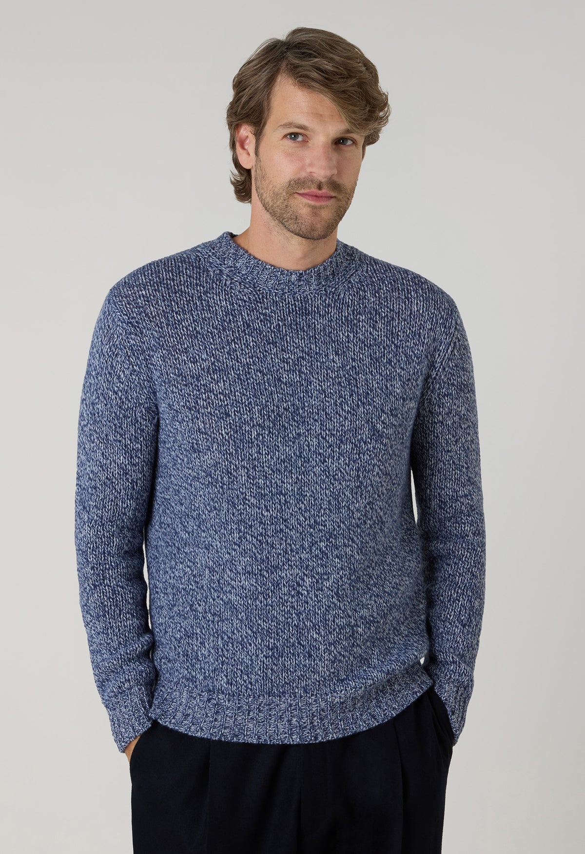 Girocollo in lana e cashmere Mouliné blu