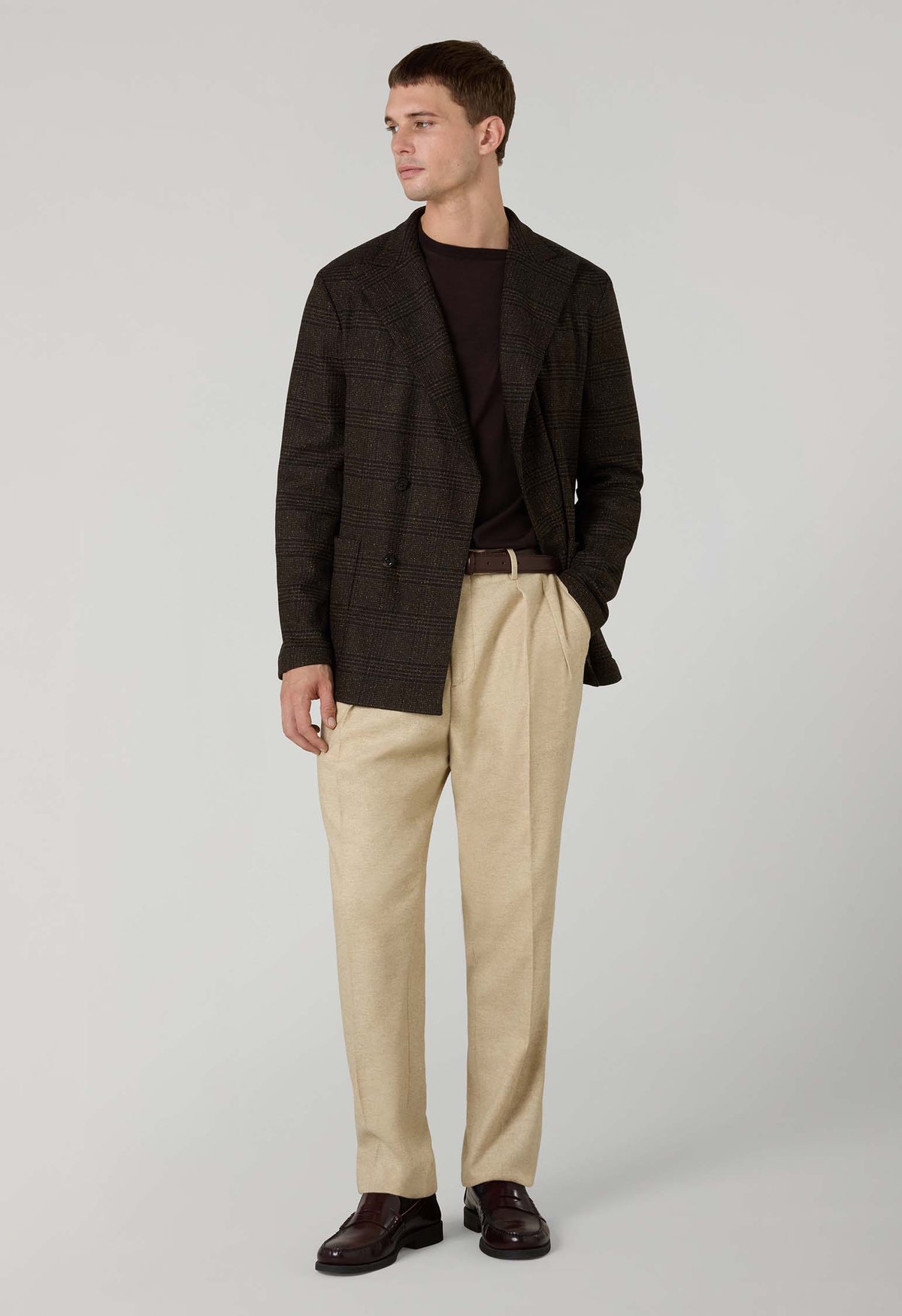 Brown blended Wool Prince of Wales Easy Jacket