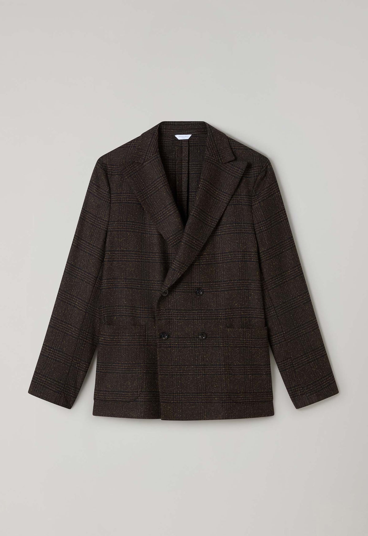 Brown blended Wool Prince of Wales Easy Jacket