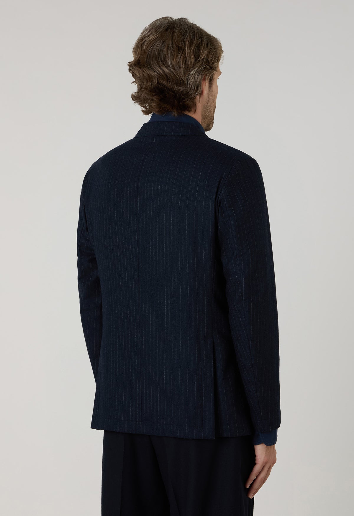 Giacca Easy gessata in misto lana blu