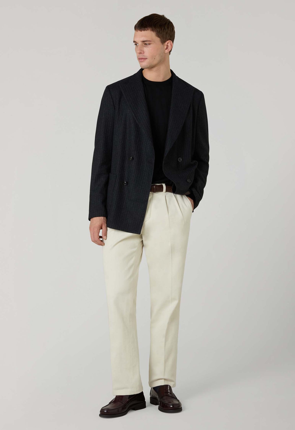 Dark Grey blended Wool Pinstripe Easy Jacket