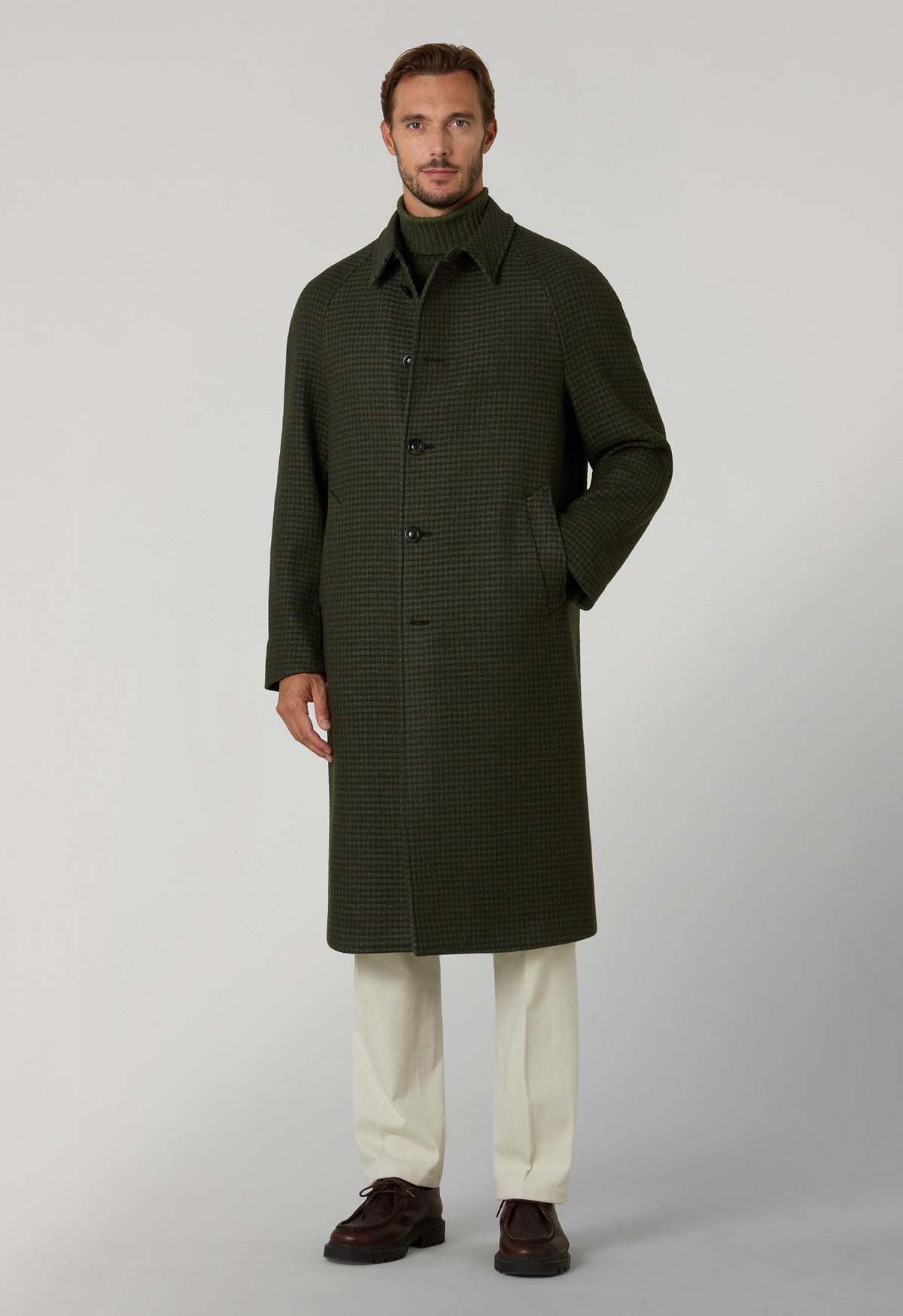 Green Wool Vichy Raglan Coat