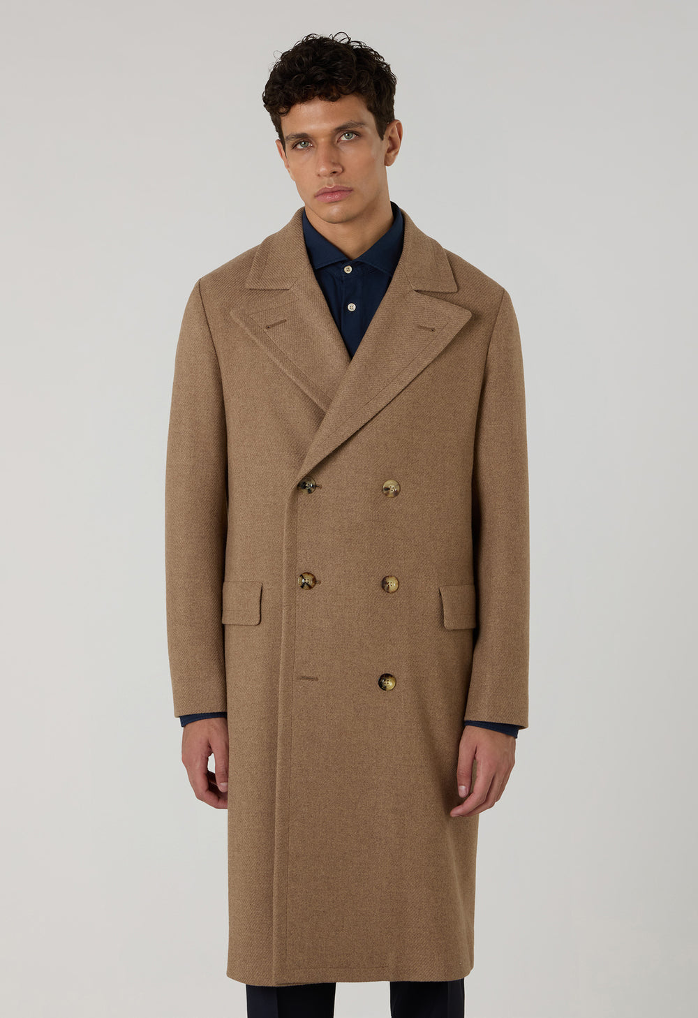 Camel Wool Cashmere double-breasted Polo Coat with martingale