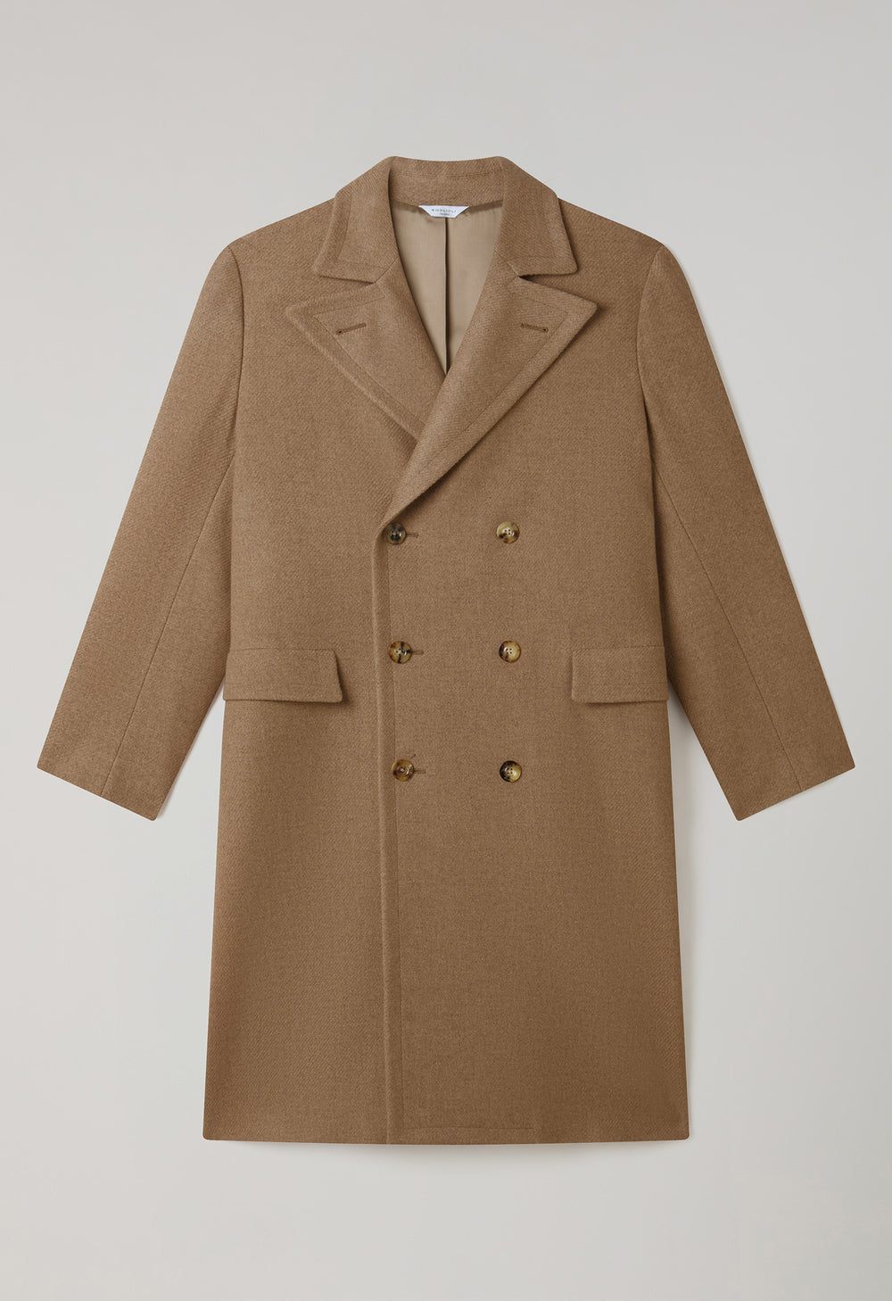 Camel Wool Cashmere double-breasted Polo Coat with martingale