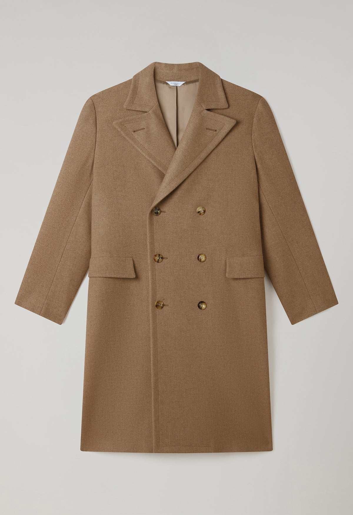Camel Wool Cashmere double-breasted Polo Coat with martingale